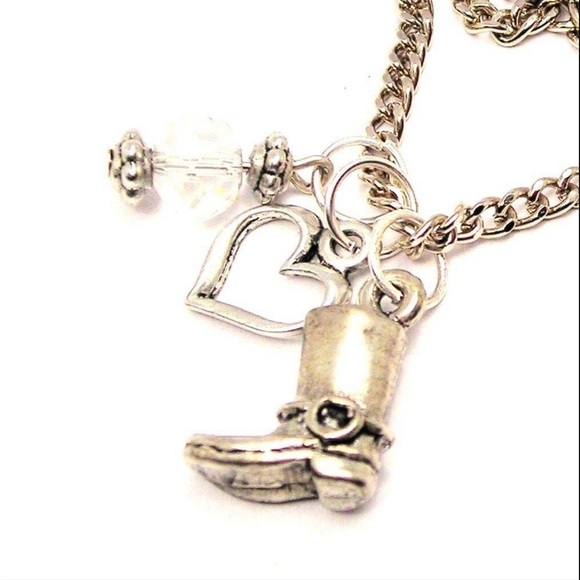 Motorcycle Boot Heart And Crystal Necklace Biker Bike Life - Picture 1 of 1